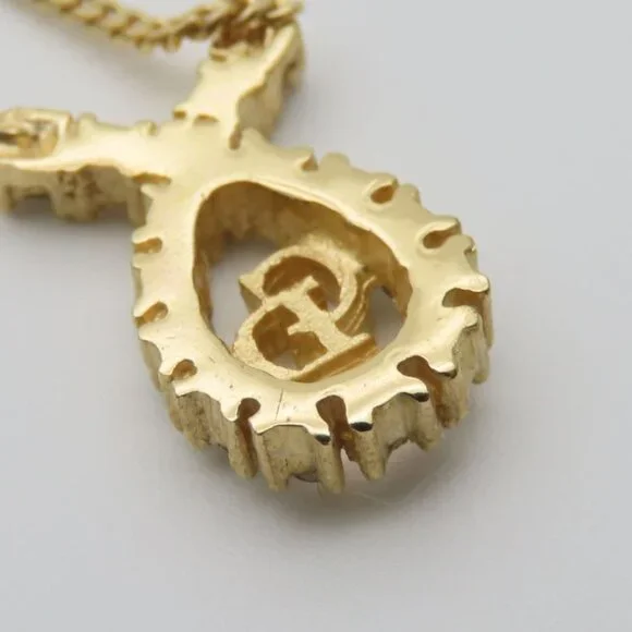 Christian Dior Necklace CD Logo Metal Rhinestone Gold Plated GP Accessories - Picture 5 of 9